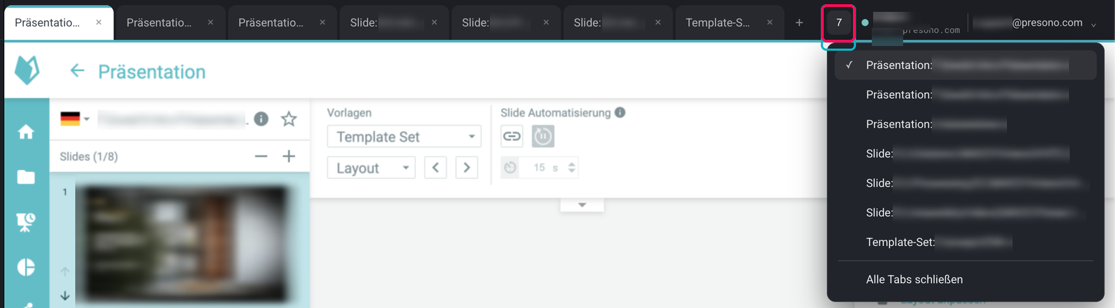 Tab bar with counter and the tab overview open